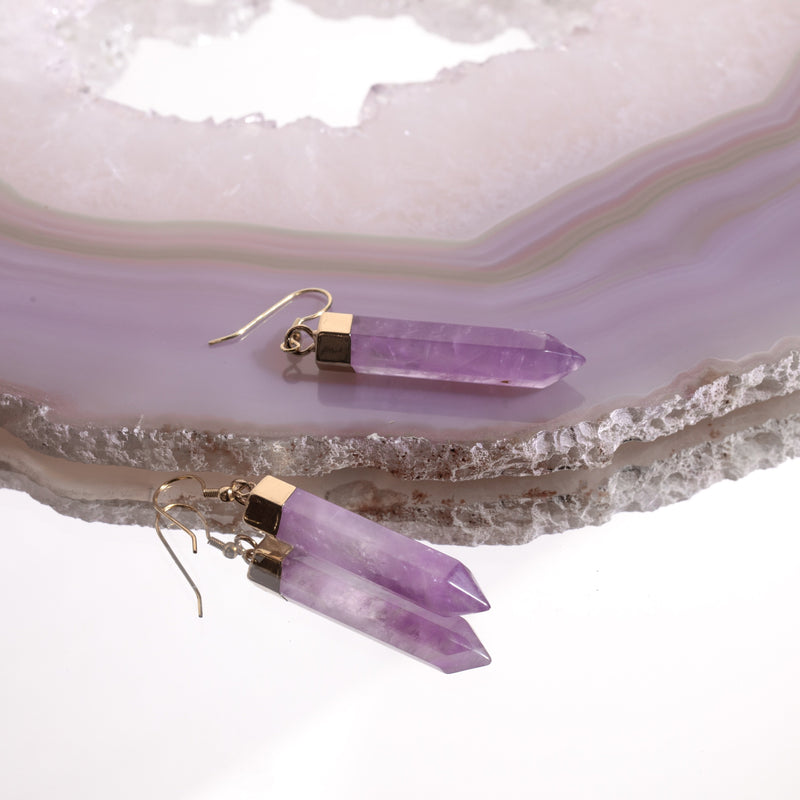 Amethyst Point Earrings in Gold Plated 925 Sterling Silver - Beau Life