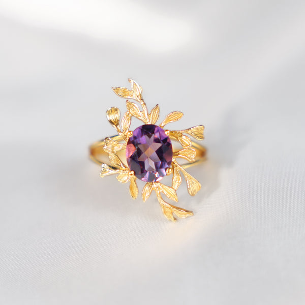 Purple Bloom Amethyst Crystal Ring
